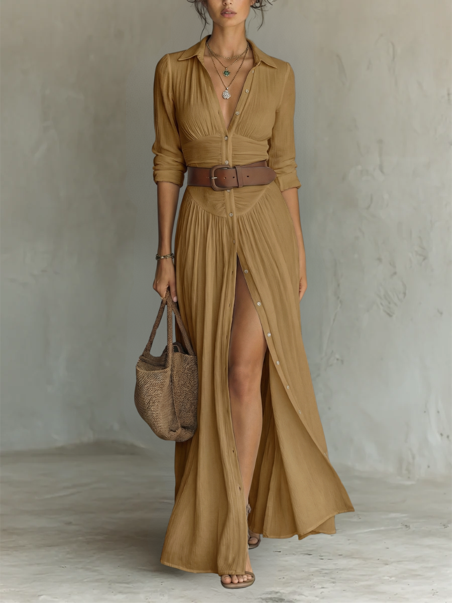 CASSIA™ | Collared Linen Maxi Dress