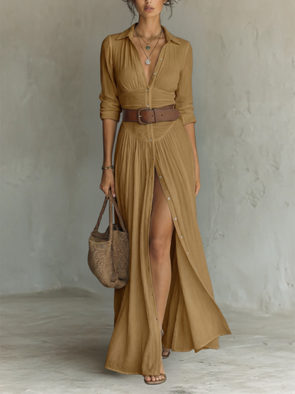 CASSIA™ | Collared Linen Maxi Dress