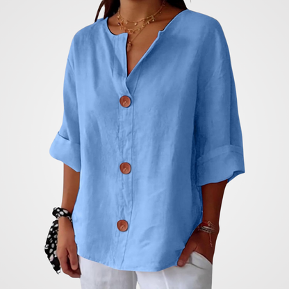 HAZEL™ | Loose Linen Button-Down Blouse