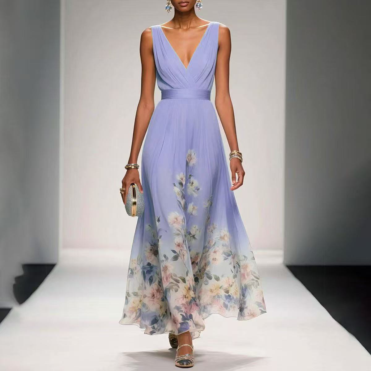 SAPHIRA™ | Hem V-Neck Maxi Dress