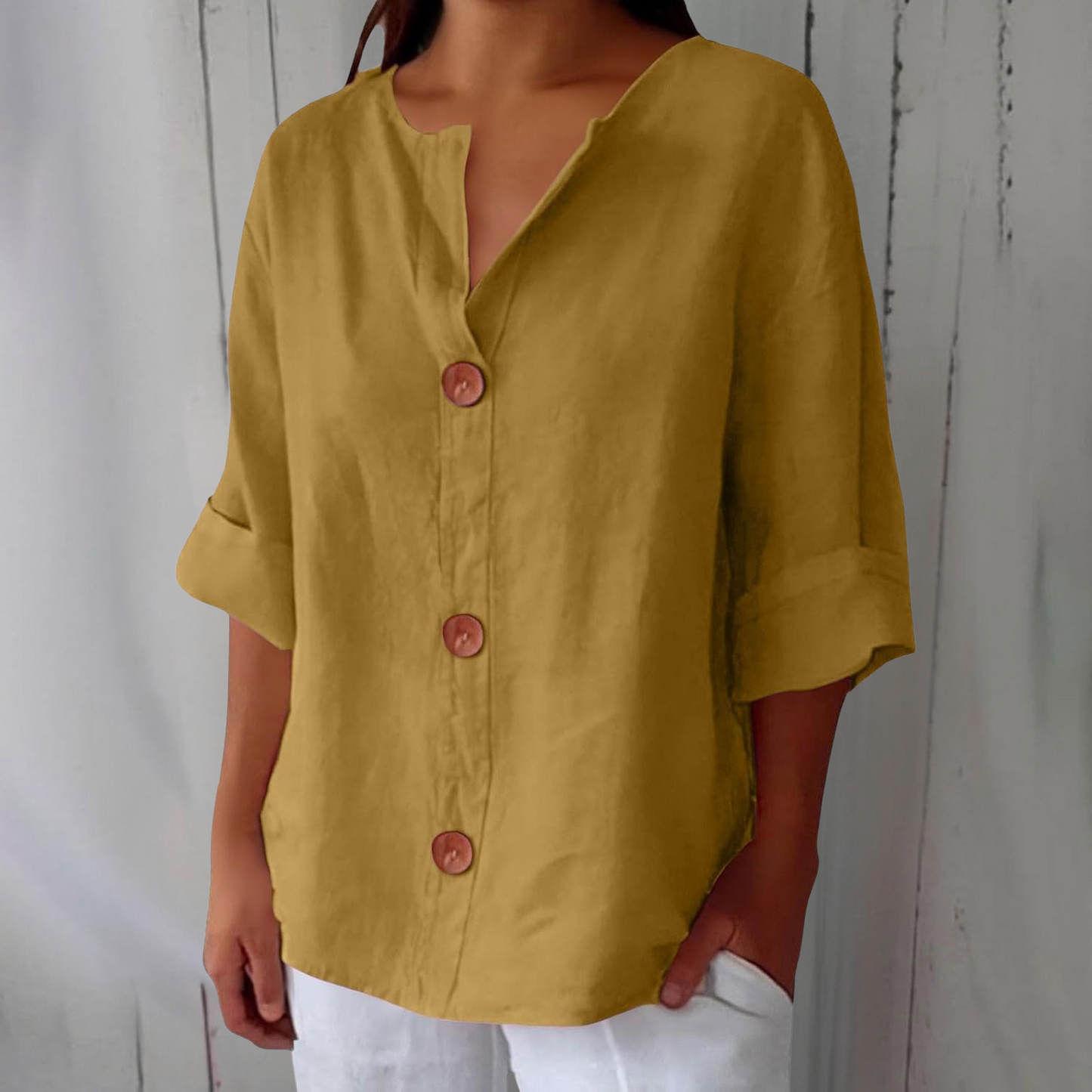 HAZEL™ | Loose Linen Button-Down Blouse