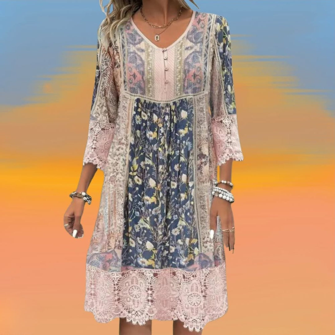 ELOISE™ | Lace-Trim Floral Swing Dress
