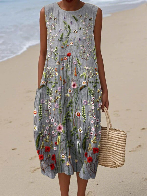 CARINA™ | Embroidered Meadow Midi Dress