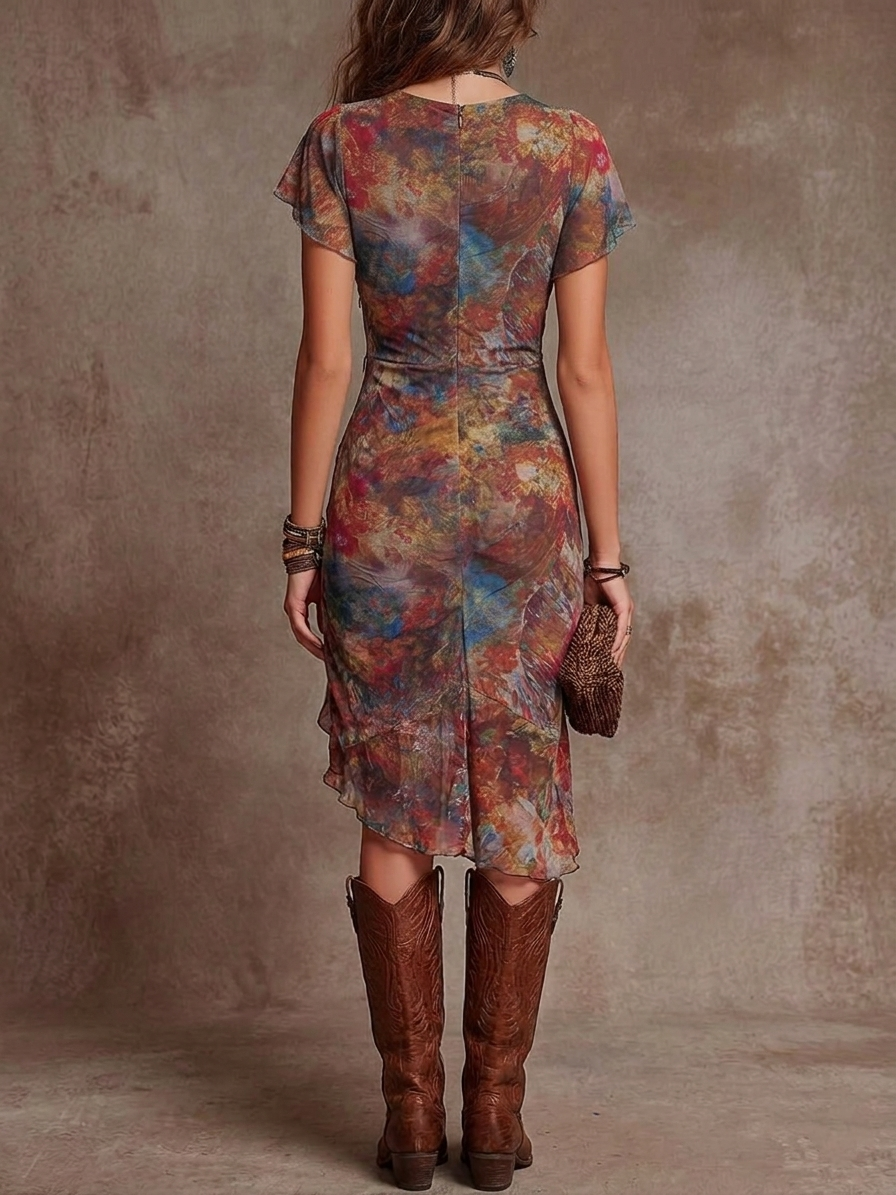 AVELINE™ | Abstract Print Midi Dress