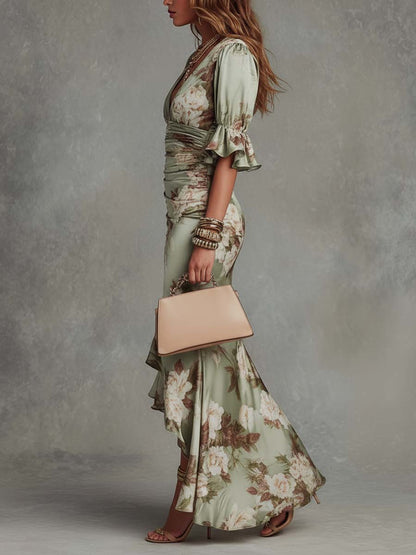 BRIDGET™ | Floral Satin Maxi Dress