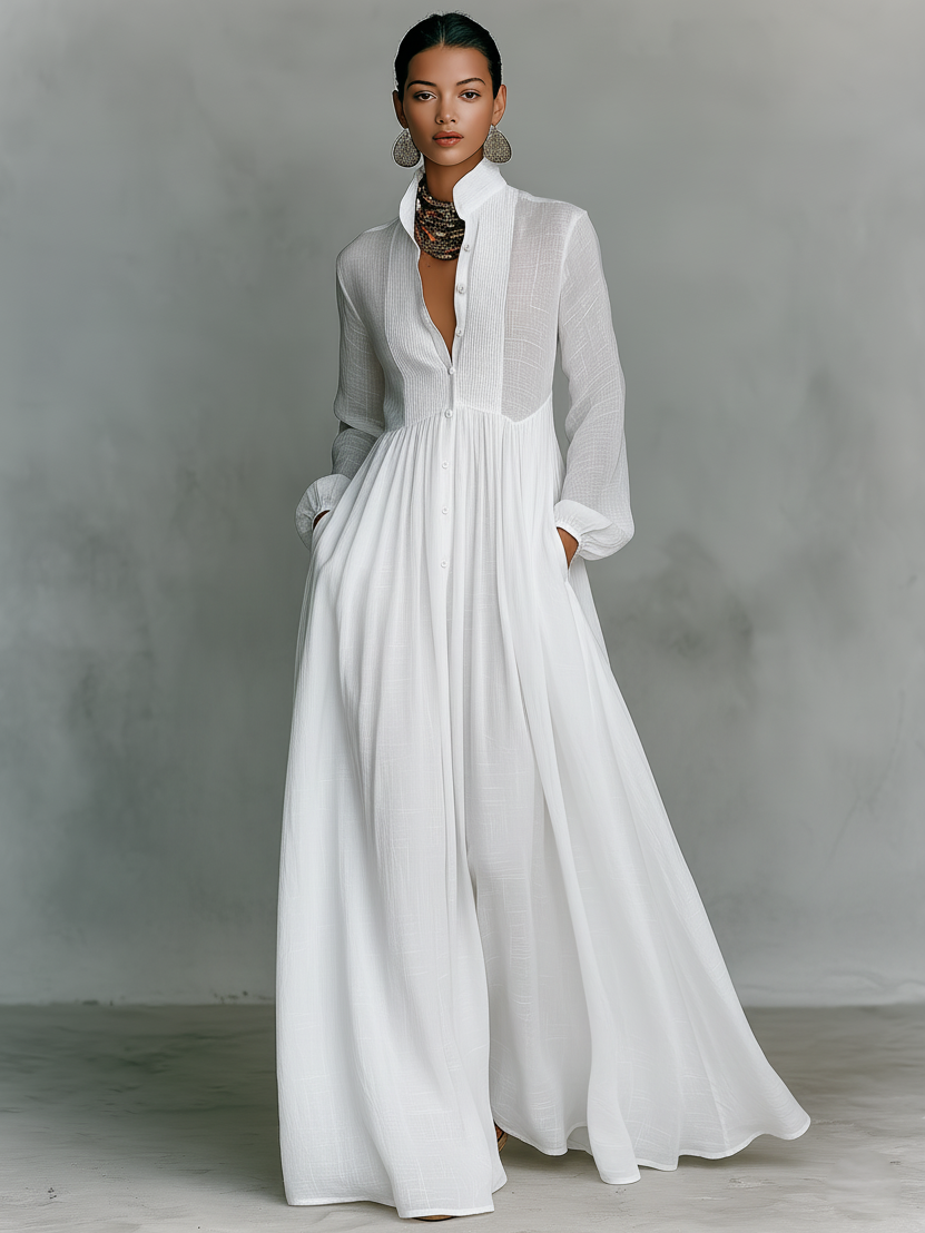 BRIERLY™ | Stand-Collar Maxi Dress