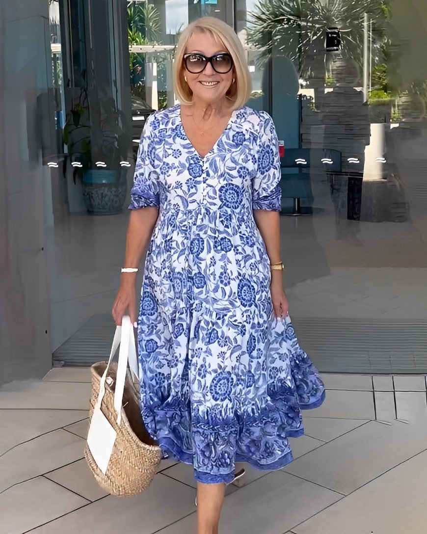 WRENLEY™ | Long Floral V-Neck Dress
