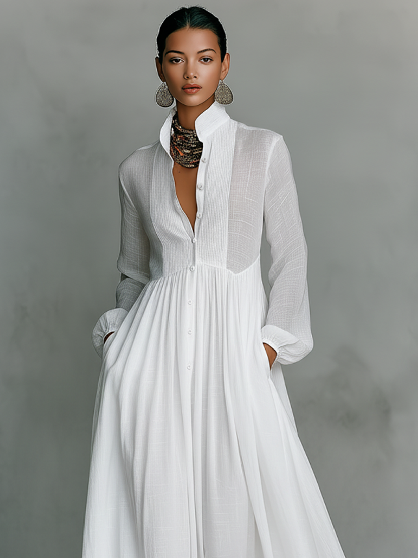BRIERLY™ | Stand-Collar Maxi Dress