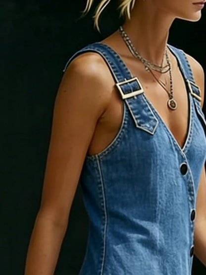 HATTIE™ | Button-Front Denim Dress