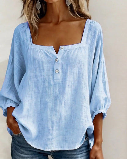 SOPHIE™ | Square Neck Linen Blouse