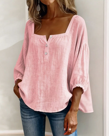 SOPHIE™ | Square Neck Linen Blouse