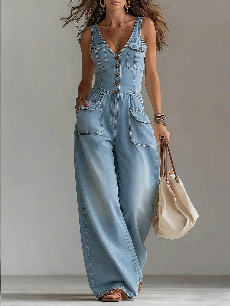 ANNIE™ | Denim Wide-Leg Jumpsuit