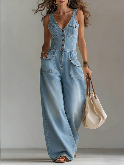 ANNIE™ | Denim Wide-Leg Jumpsuit