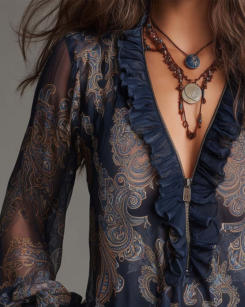 KATIE™ | Ruffle Zip Blouse
