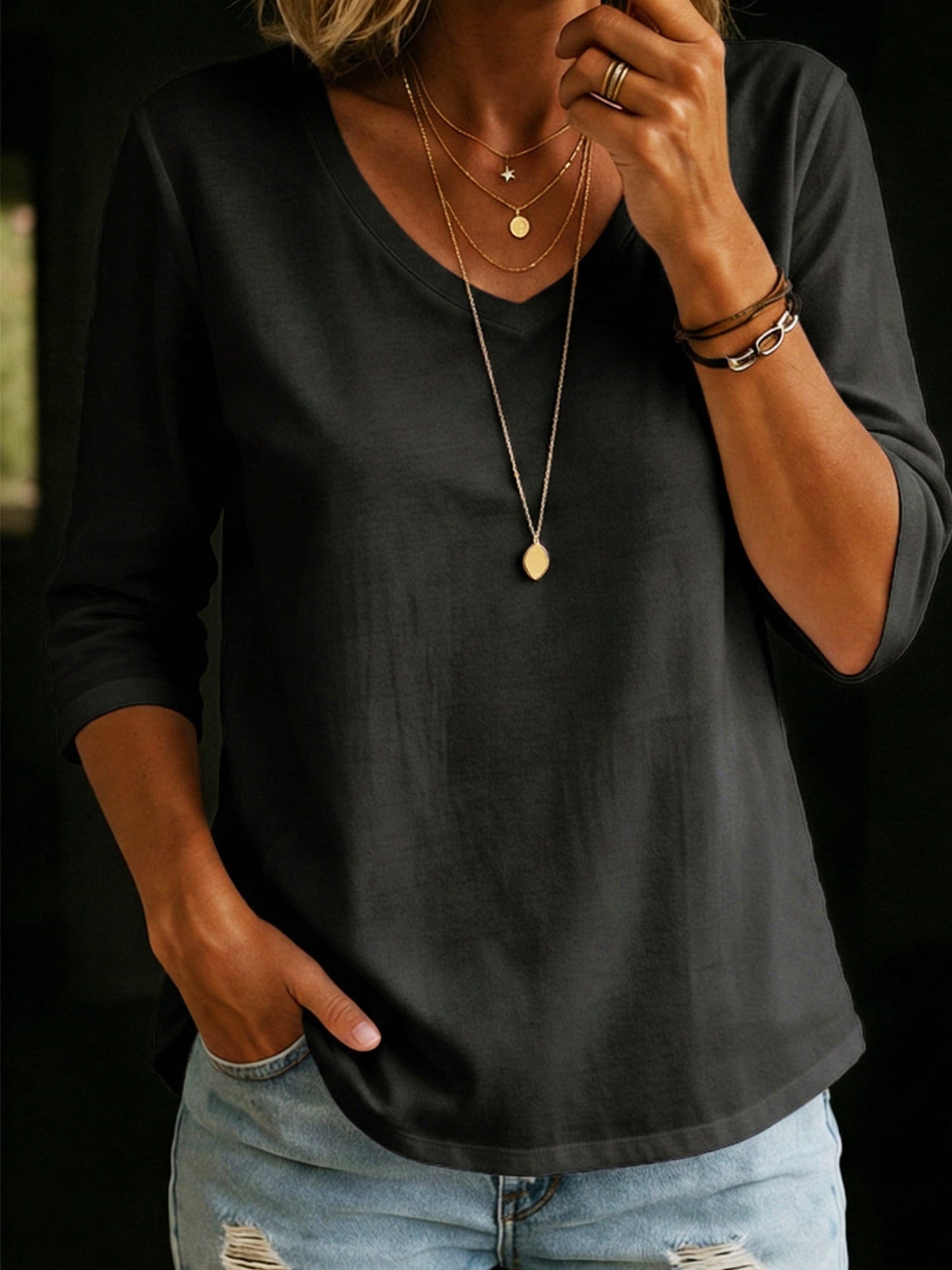 INA™ | Cotton V-Neck Top