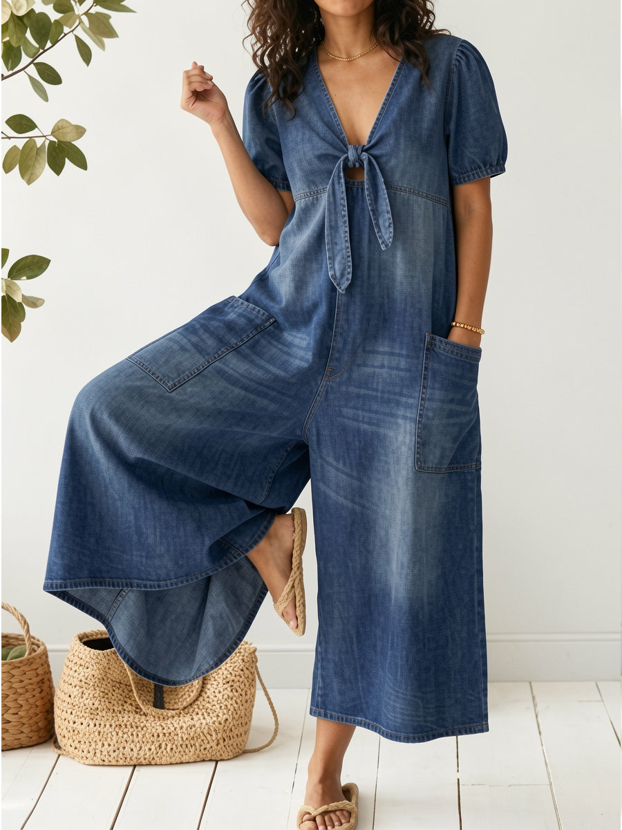 COLETTE™ | Tie-Front Denim Jumpsuit