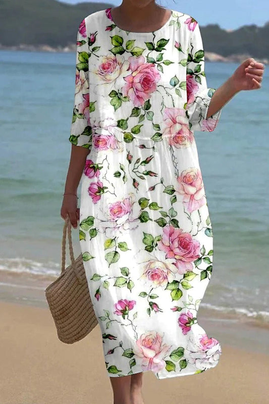 KIRA™ | Rose Print Midi Dress