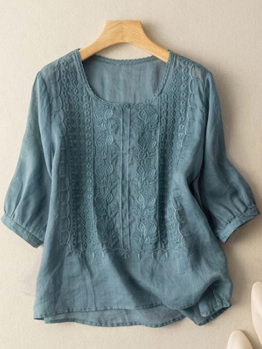 CALLIE™ | Embroidered Linen Top