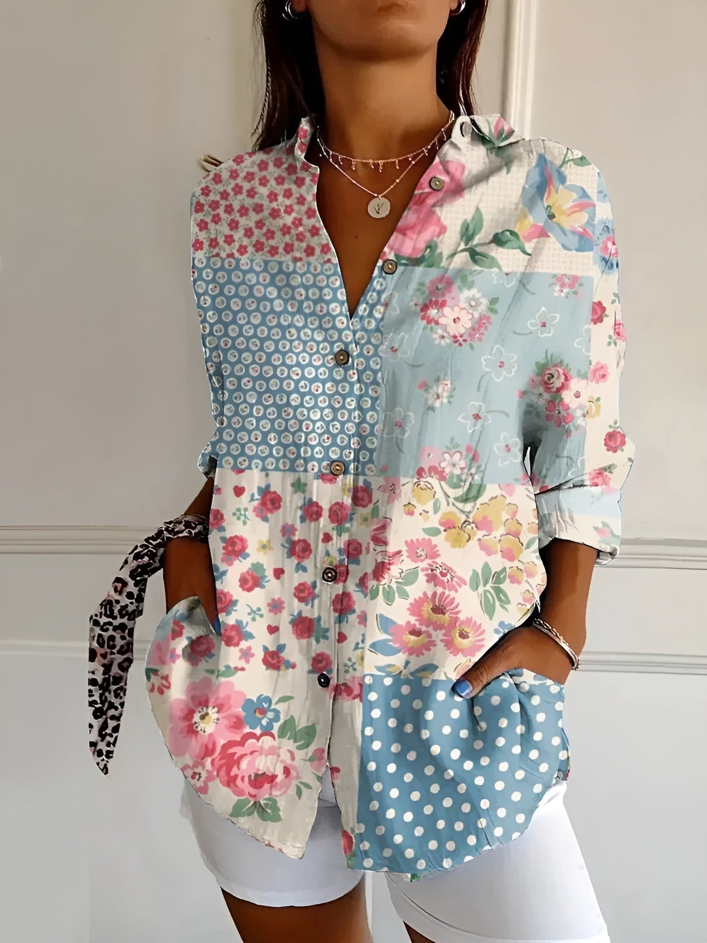 KAITLYN™ | Patchwork Button Blouse